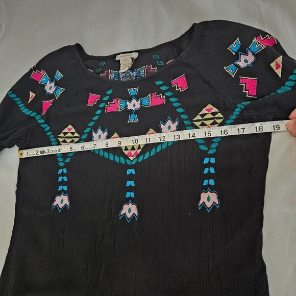 Sundance Black Embroidered Swim Coverup M Tassel Hem Rayon Tunic Dress - Picture 8 of 11